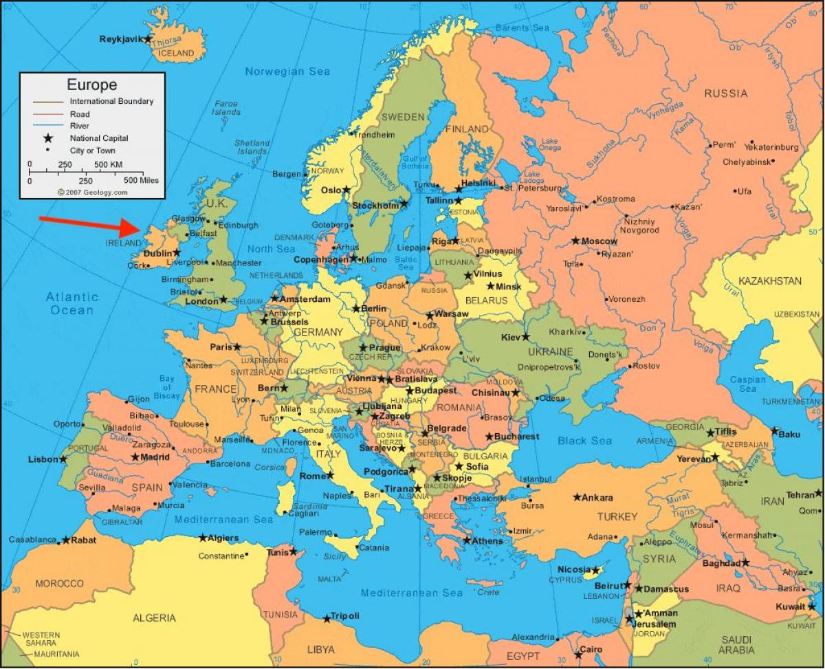 Położenie Irlandii na mapie Europy Północnej